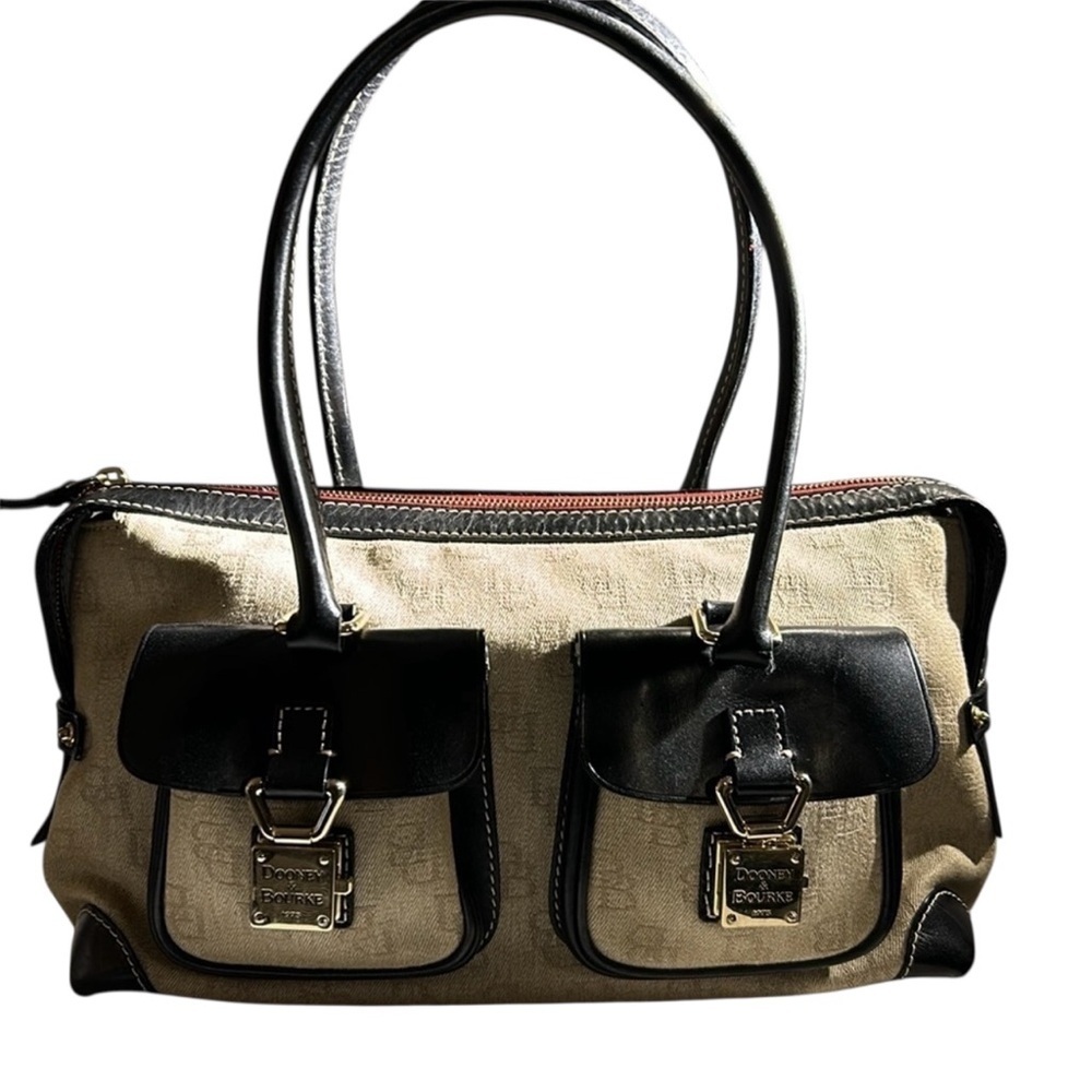 Dooney & Bourke Anniversary Double Pocket Handbag Khaki Canvas Purse!